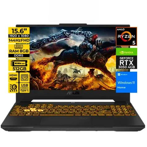 ASUS TUF GAMING FA506NC-HN011W (90NR0JF7-M002N0) AMD Ryzen 5 7535HS / 8GB DDR5 / 512GB SSD / 15.6"FHD-144HZ / NVIDIA® GeForce RTX™ 3050-4GB / WINDOWS 11 HOME