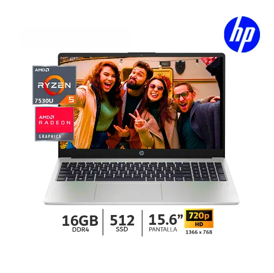 HP NOTEBOOK 255 G10 (B03DZAT#ABM)  AMD Ryzen™ 5 7530U / 16GB DDR4-3200MHZ(16*1)(2 SODIMM) / 512GB SSD / 15.6"HD(1366 x 768) / Gráficos AMD Radeon / FREE DOS