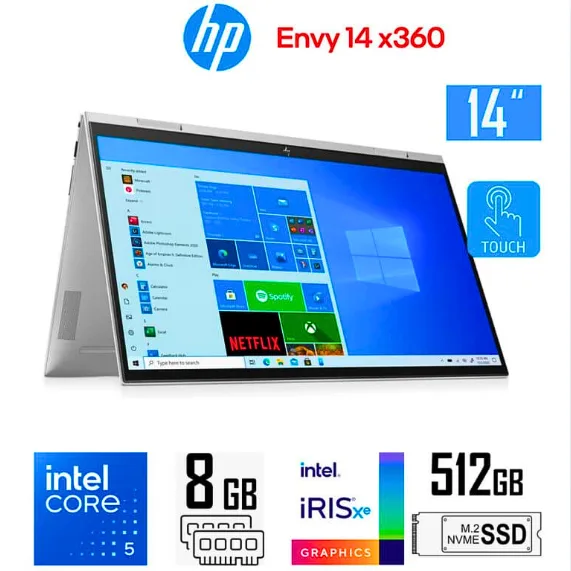 HP ENVY X360 2 IN 1 (TACTIL) 14-es1013dx (9R8R2UA#ABA) ULTRA 5 120U / 8GB-ON / 512GB SSD / 14" FHD IPS -TACTIL / WINDOWS 11 HOME / Intel Iris Xe Graphics